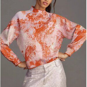 Anthropologie The Beatriz Mock-Neck Sweater: Lurex Edition Orange Small